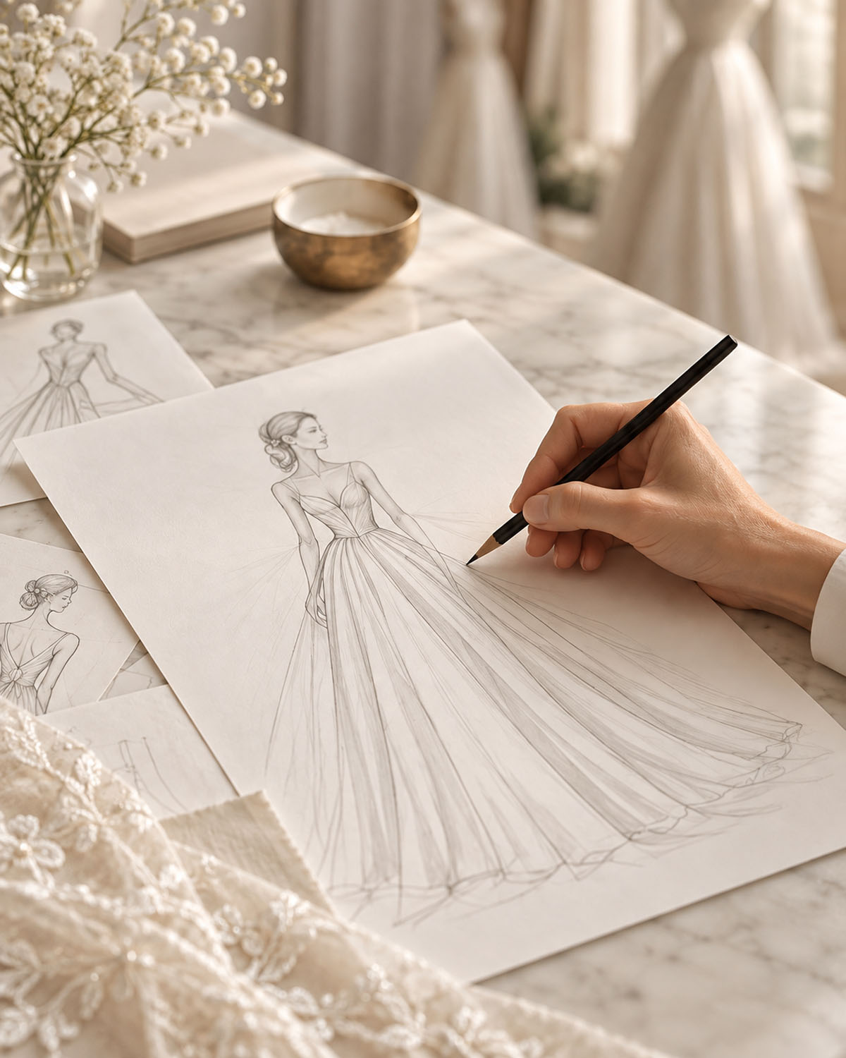 Consulenza con il designer per un abito da sposa couture