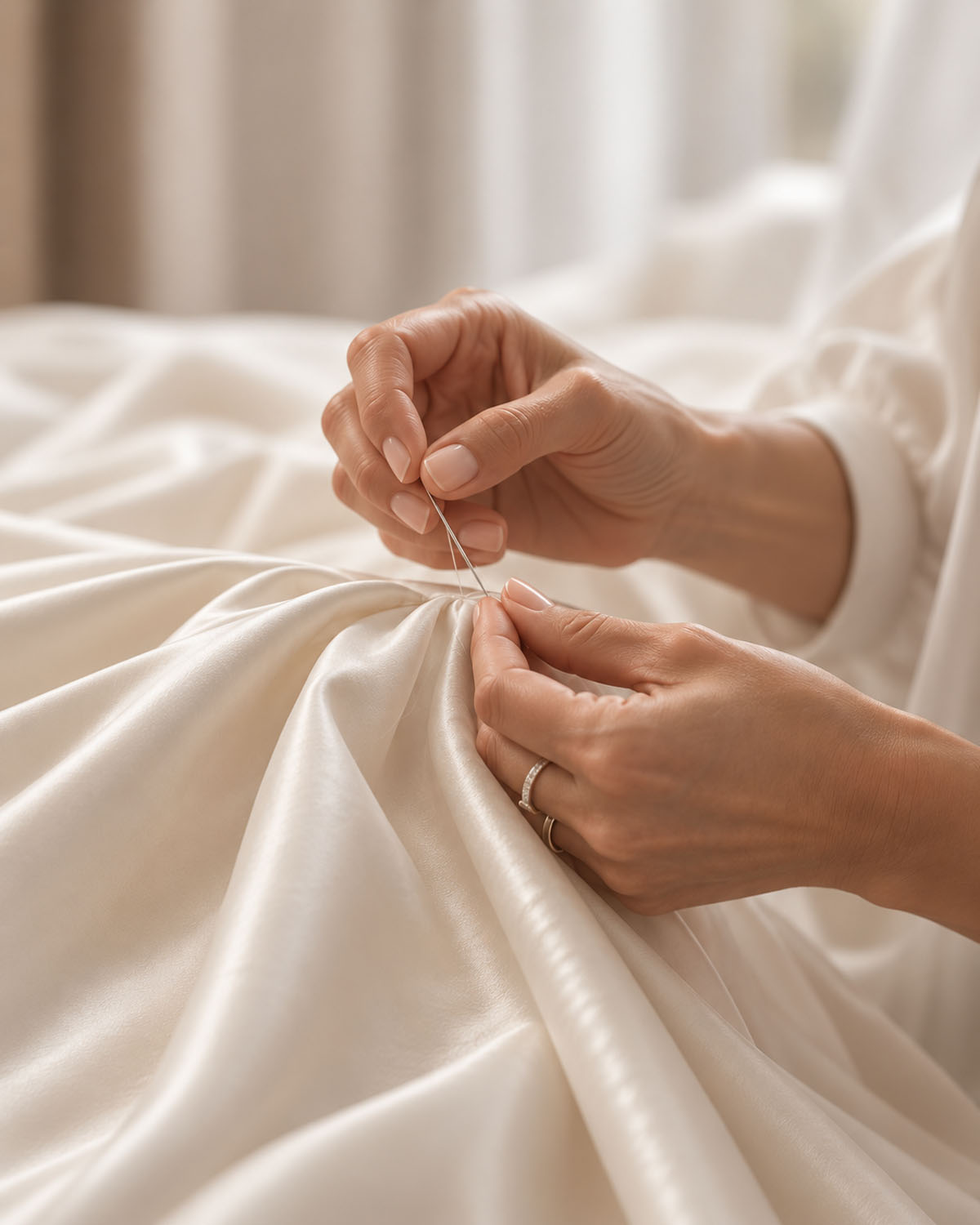 Tailoring fittings of a couture wedding dress